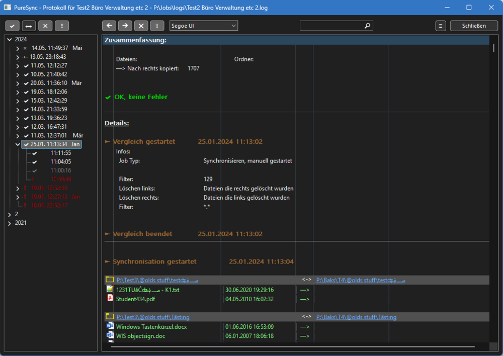 Log - Screenshots - PureSync