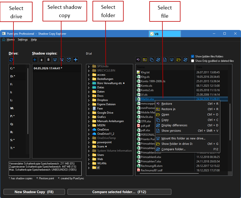 Shadow Copy Explorer - Screenshots - PureSync
