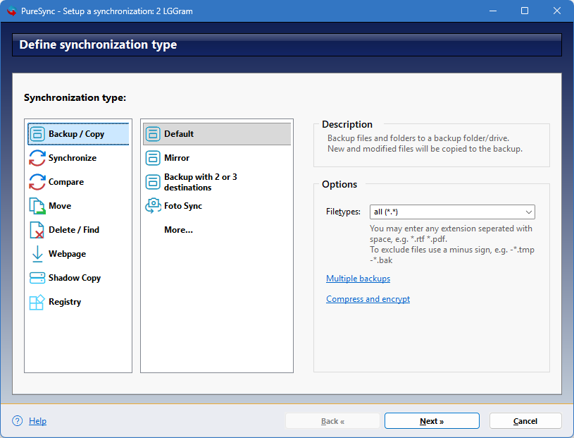 Setup Wizard - Screenshots - PureSync