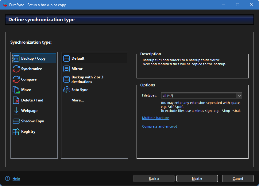 Setup Wizard - Screenshots - PureSync